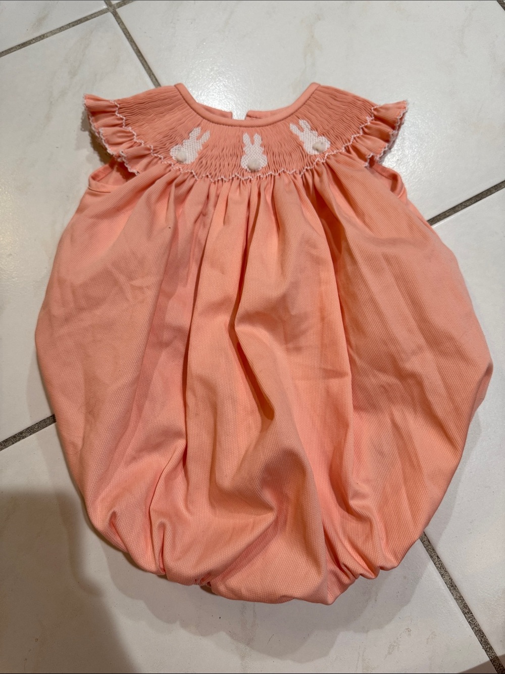 Baby Peach Bunny Smocked One-Piece Romper Easter Bunny